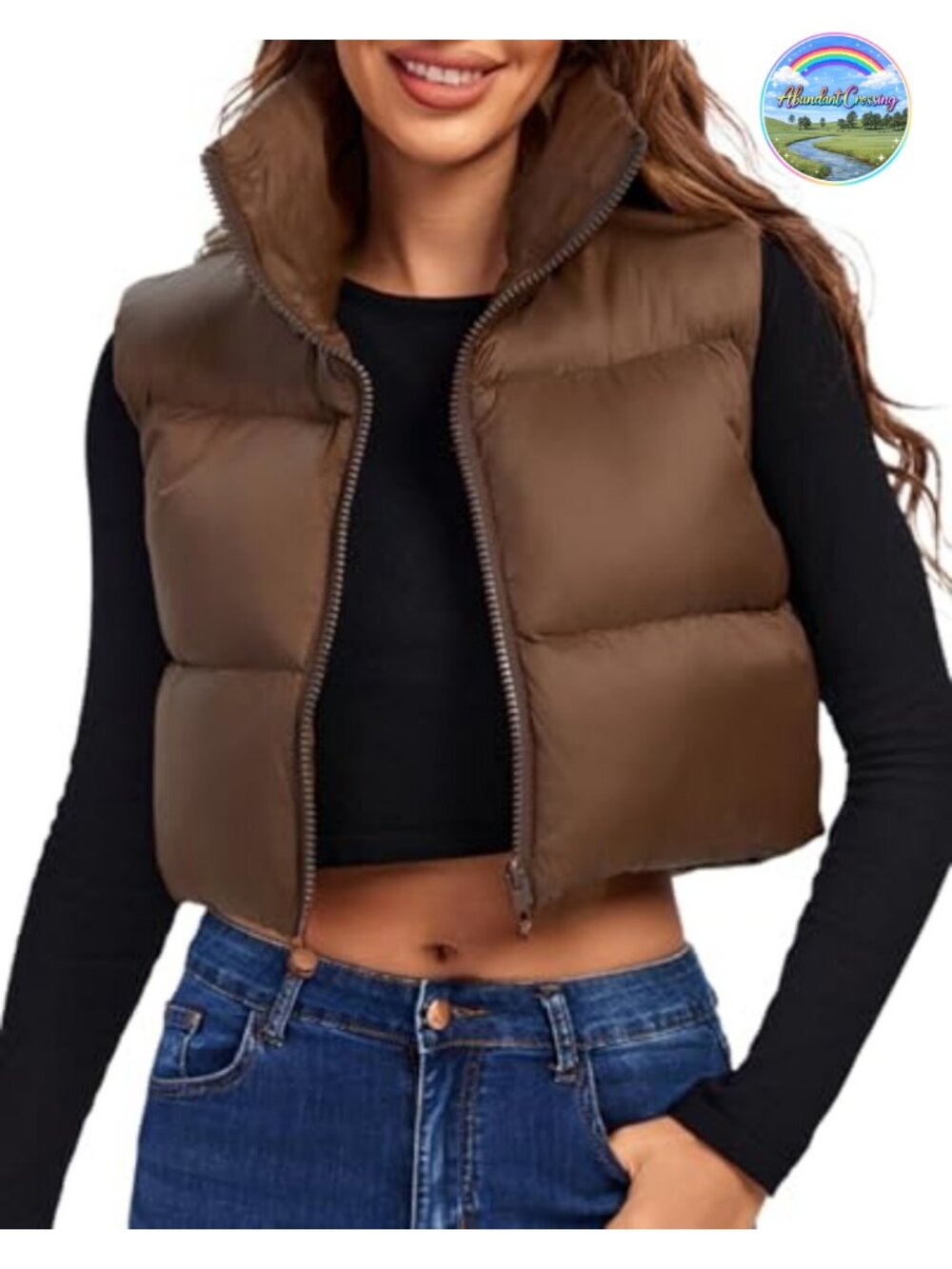Cropped Puffer Vest Lightweight Quilted Sleeveless Zip Pockets Stand Collar